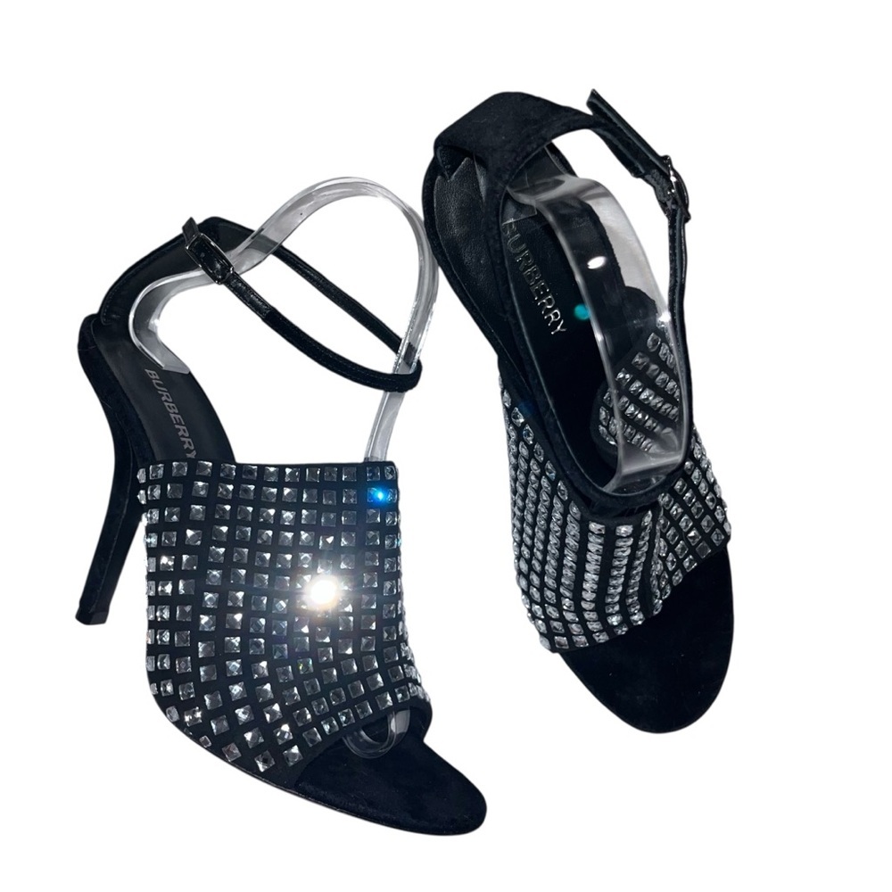 BURBERRY Ivy Velvet Rhinestone Sandals Black Ankle Strap Heels EU39/39.5 US9 ⚪️ - Picture 8 of 16